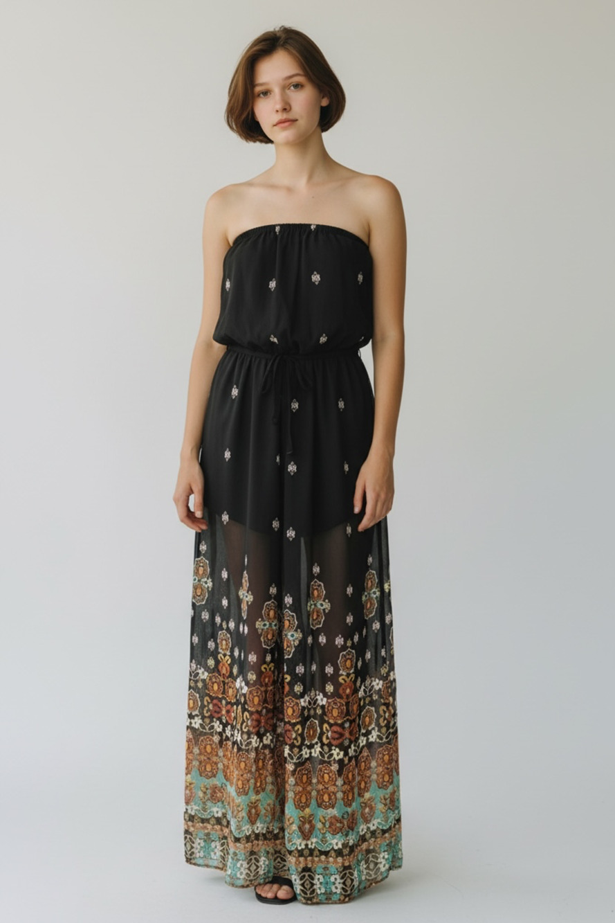 Cupshe Women's Bohemian Floral Strapless Wide Leg Jumpsuit